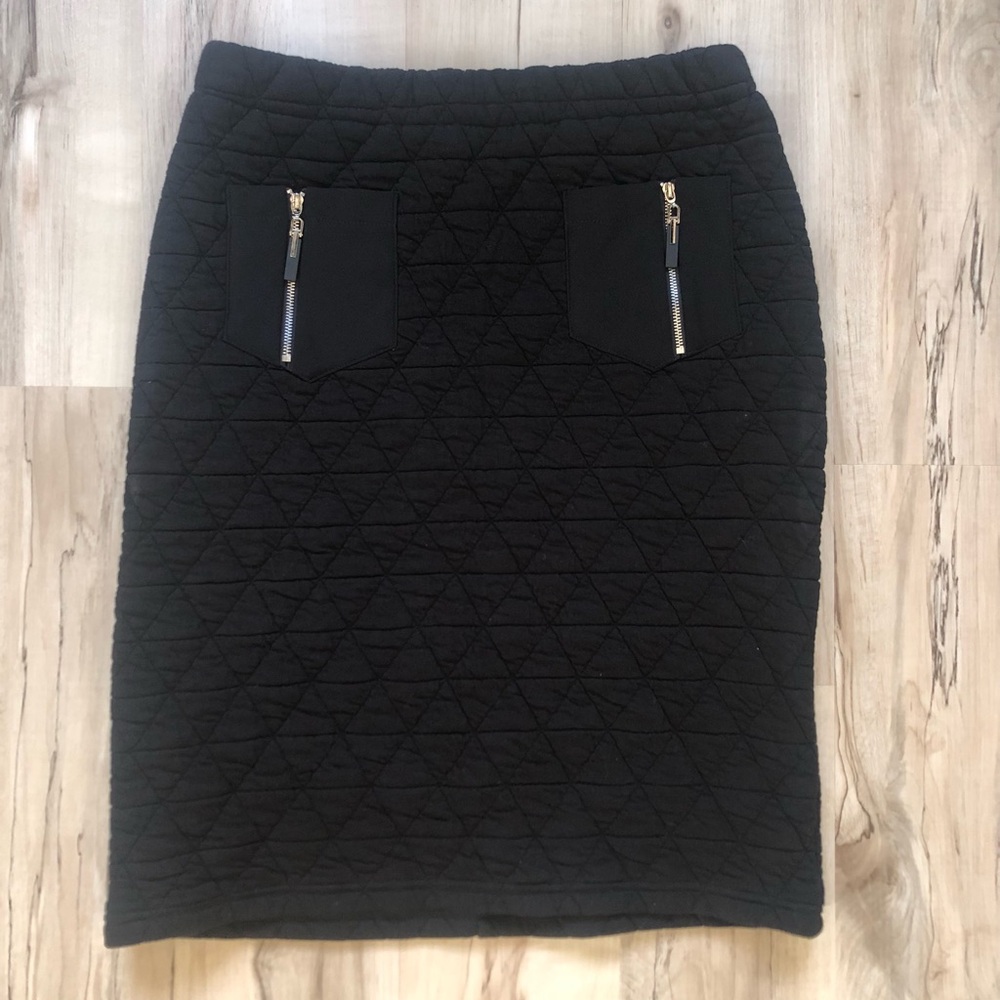 Orly Quilted Black Skirt with Zipper Pockets - Length = 23”